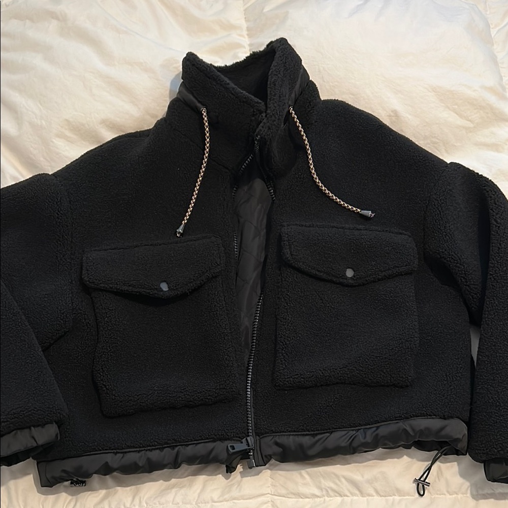 ZARA Black Fleece Jacket with Pockets